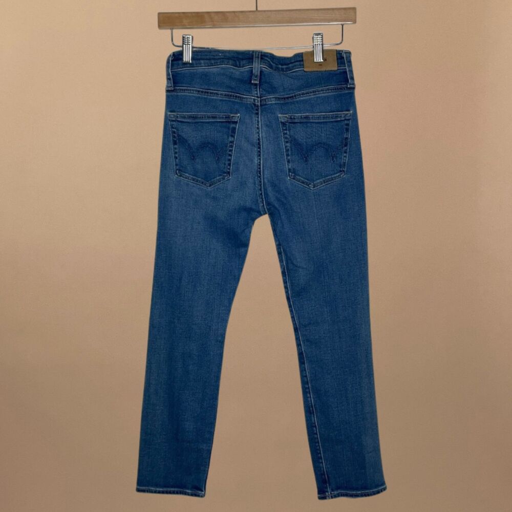 Edwin Elin Crop Straight Jeans Women’s 26 Distressed Mid Rise Blue Denim